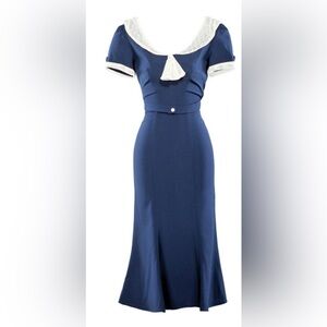Navy blue RAILEEN 1940 style fitted dress by Stop Staring
